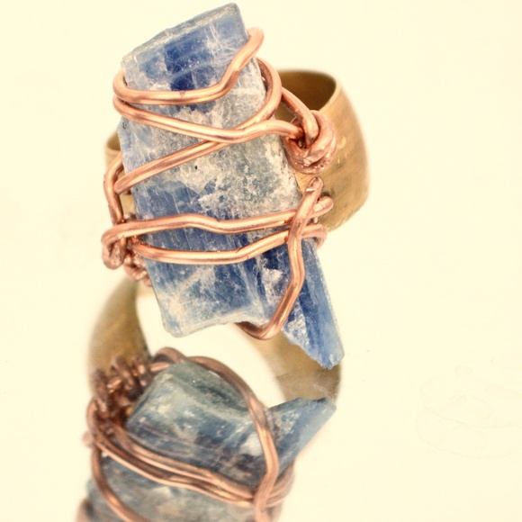 Conceptual Subculture Jewelry - Natural Blue Kyanite Brass Copper Ring Size 10